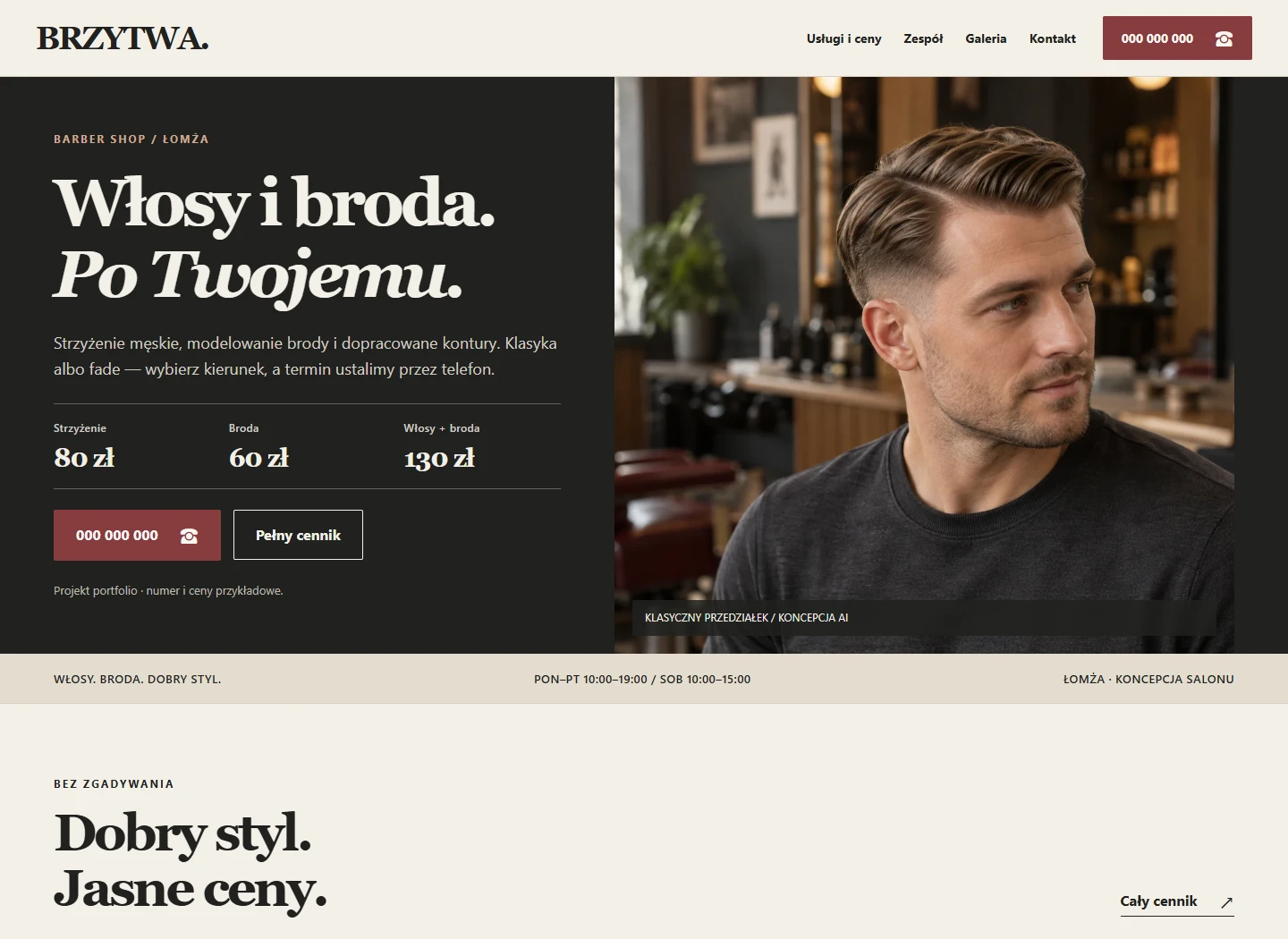 Podgląd strony demonstracyjnej BRZYTWA &mdash; barber shop